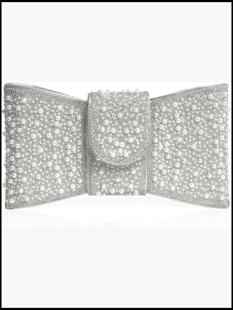 Pearl Rhinestone Bow Clutch Evening Bag Elegant Prom Wedding Party